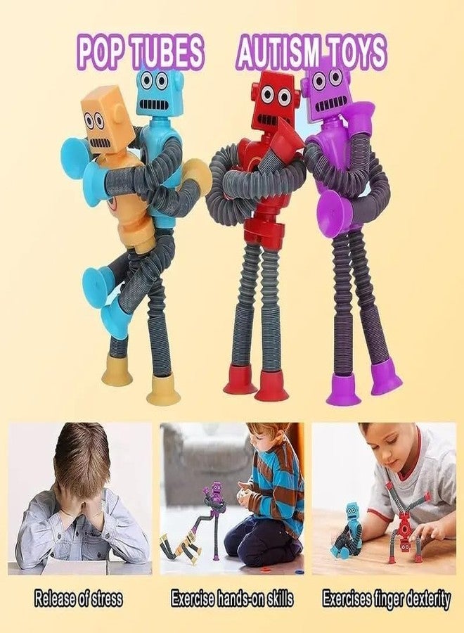 SANTALON Bendable Robot Figures, Flexible Robot, Telescopic Suction Cup Robot Toy, Pop Tubes, Fidget Tubes Sensory Toys for Girls Boys (Multicolor) (4 Pieces) - Image 2
